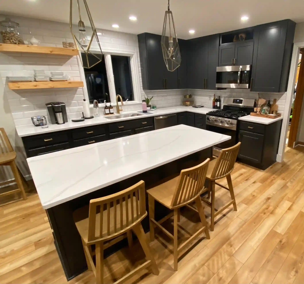 Freshly Painted Charcoal Gray Cabinets in a Mahoning Valley Kitchen.