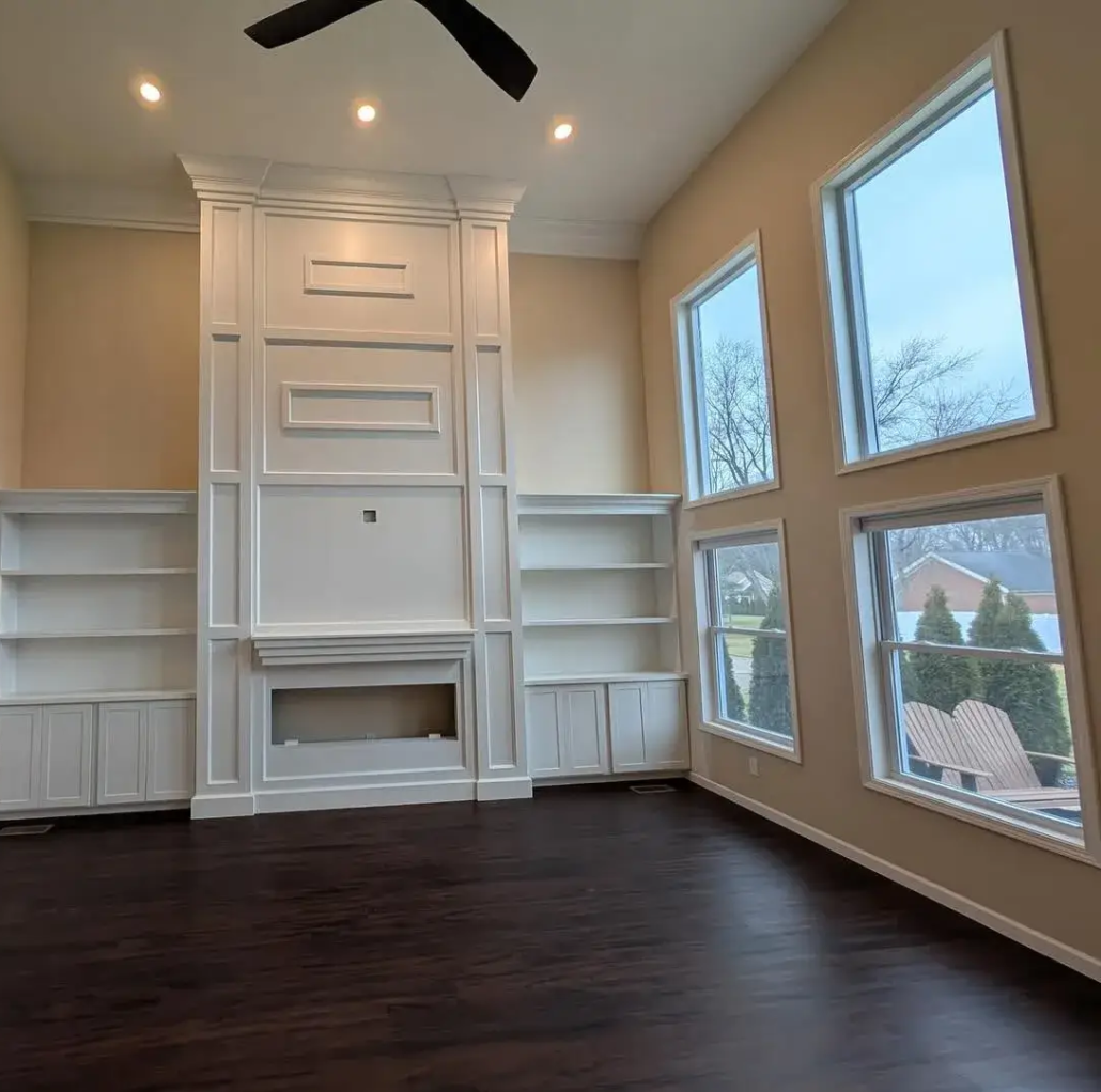 Freshly Painted Interior of a High Ceiling Living Room in Canfield, Ohio.